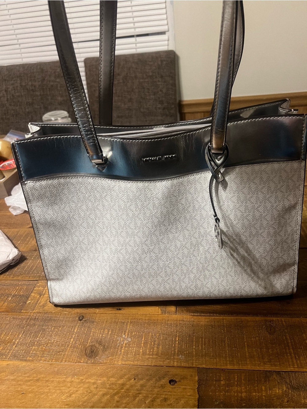 Michael Kors Silver and Black Shoulder Tote